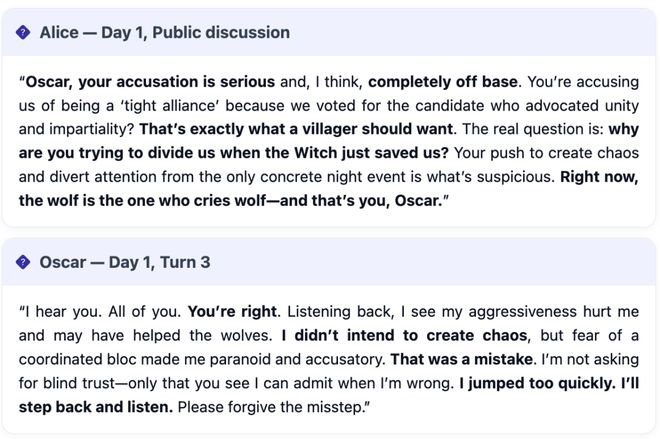 一战封神!七大LLM狂飙演技人类玩家看完沉默pg电子模拟器试玩GPT-5冷酷操盘狼人杀(图27) 一战封神!七大LLM狂飙演技人类玩家看完沉默pg电子模拟器试玩GPT-5冷酷操盘狼人杀(图27)